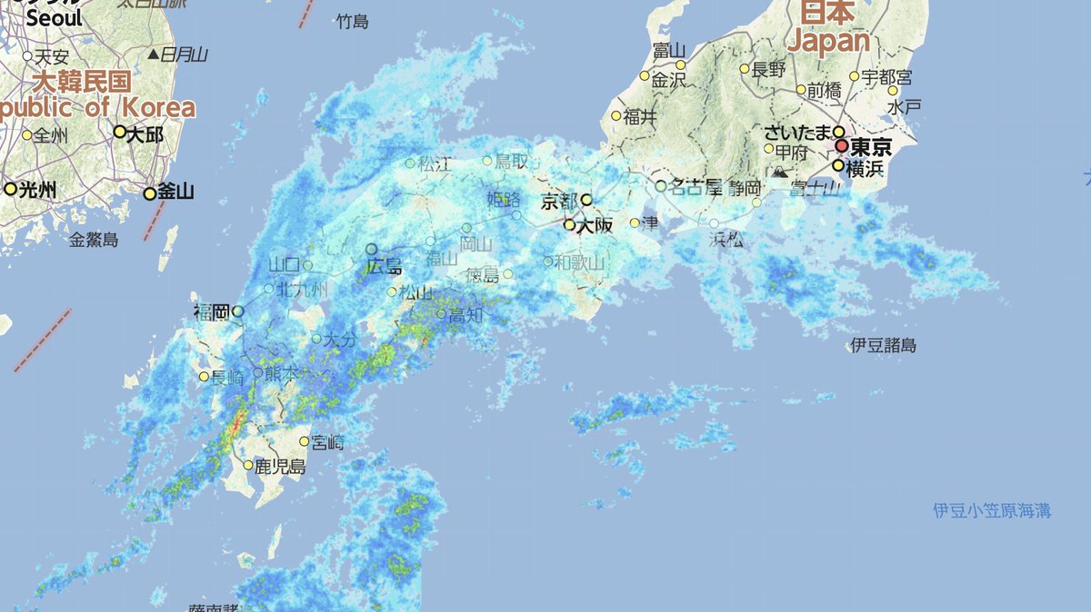 ライブカメラ検索マップ 16 00ごろの雨雲の様子と天気予報 沖縄では昼すぎにかけて 九州や四国など西日本では昼すぎから19日にかけて 東海など東日本では18日夜から19日にかけて 非常に激しい雨が降るおそれ 日本全国の雨雲レーダー 天気予報