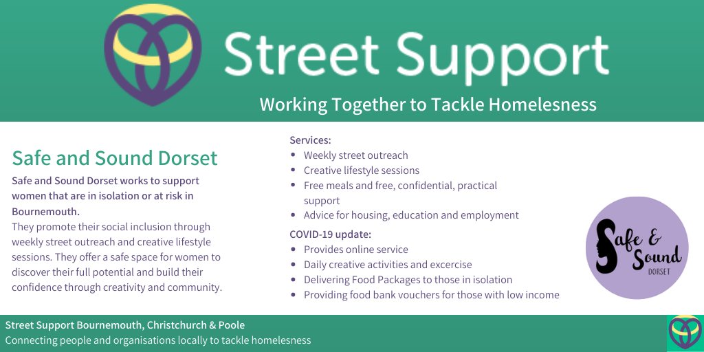 SSupportBCP's tweet photo. Our charity of the week is: Safe and Sound Dorset

They offer support to marginalised women by empowering them and promoting their social inclusion. Currently they provide their services online as well! https://t.co/BuoPY6pmf2 https://t.co/01zAzvUuMD