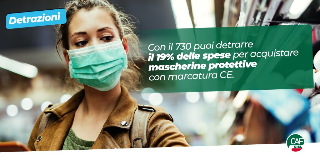 CafCisl's tweet photo. 💡Lo sai che lo detrai? Le mascherine protettive, se a marcatura CE, sono dispositivi medici. Per la detrazione:
🧐 fai attenzione al marchio CE
💳 effettua un pagamento tracciabile (con carta o bonifico)
🧾 conserva lo scontrino
 https://t.co/lUfN493K1r https://t.co/Mwy5JwLQl9