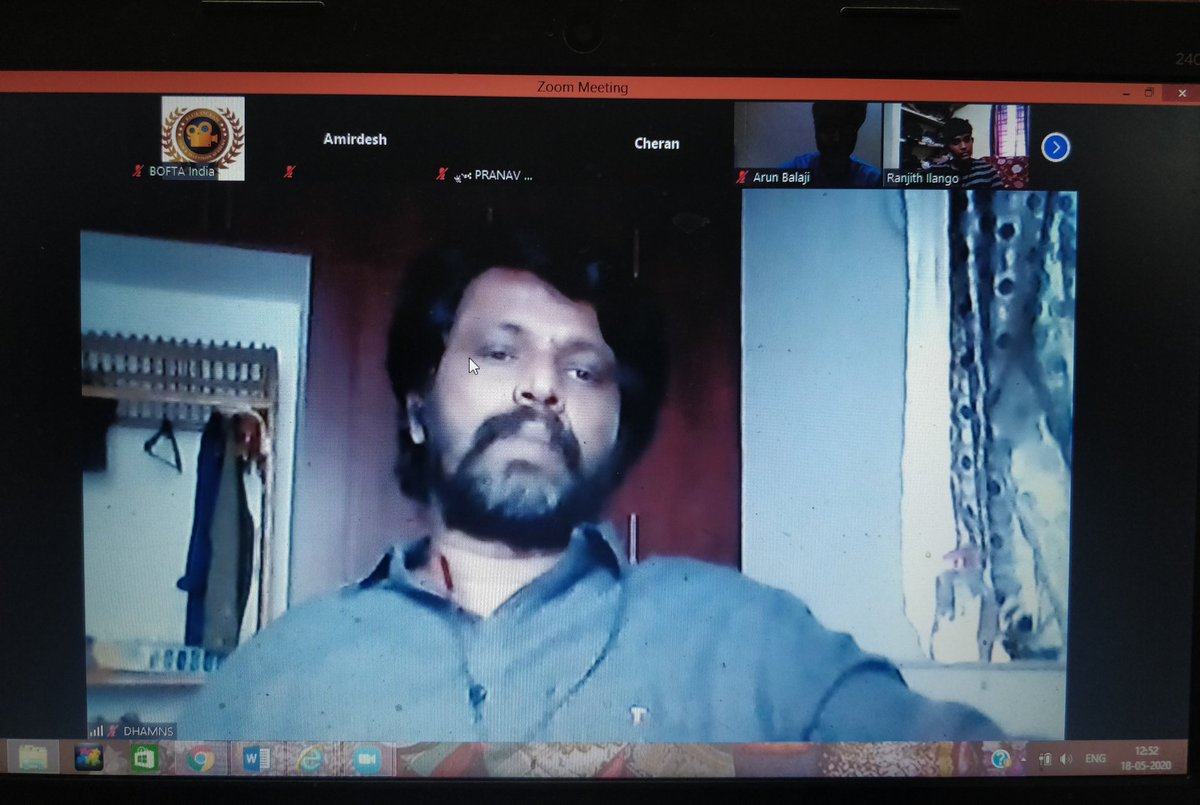 Dhananjayang's tweet photo. Online Class by  @directorcheran sir is on for @BOFTAindia Direction Students regularly. Intense &amp; motivating classes from him to students 👍👍👍 https://t.co/D94gu9MVOM