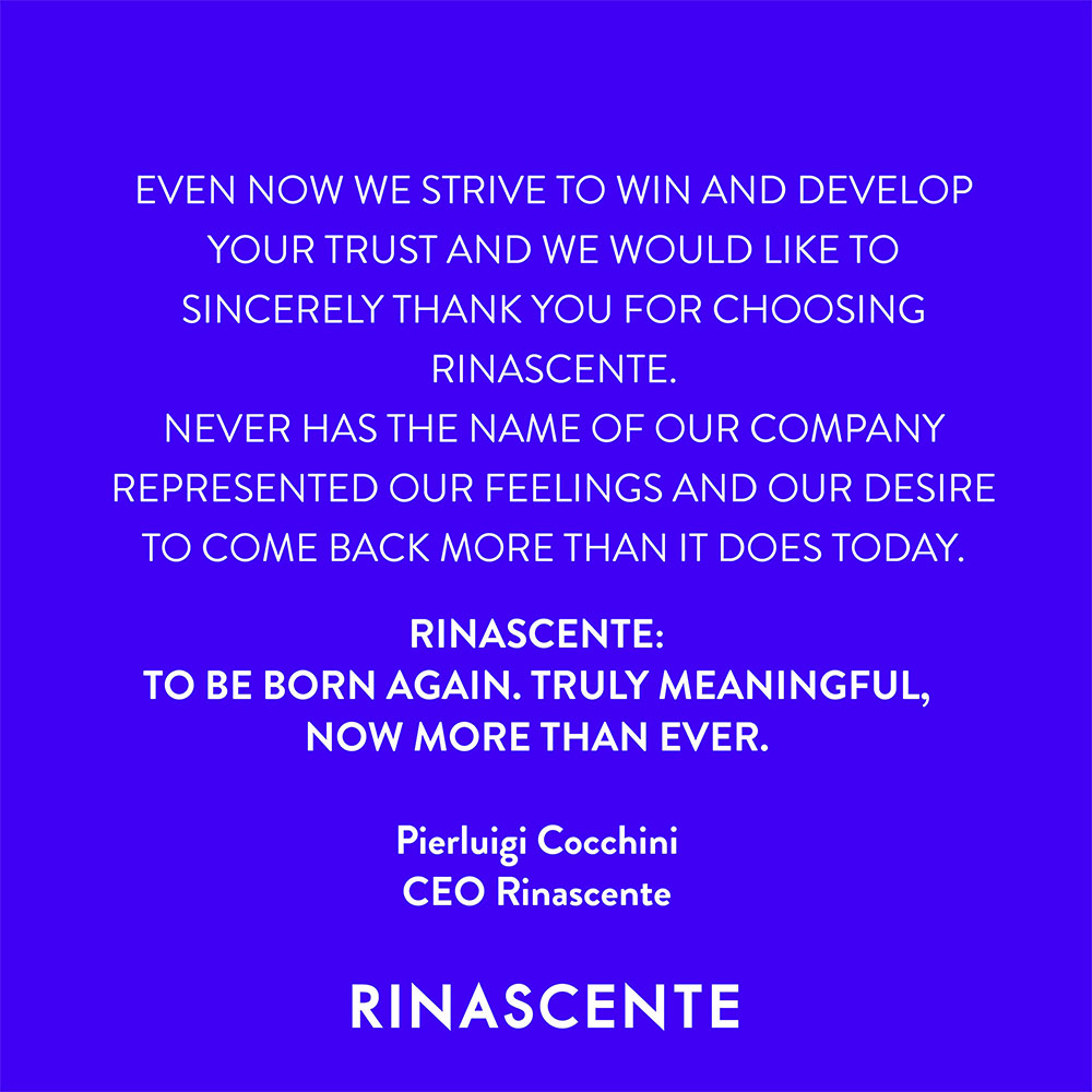 Rinascente's tweet image. Even though we were gone, we never really left. Our hearts have always been with you. We are waiting for you at Rinascente, don’t miss it! 
#letsstartagain