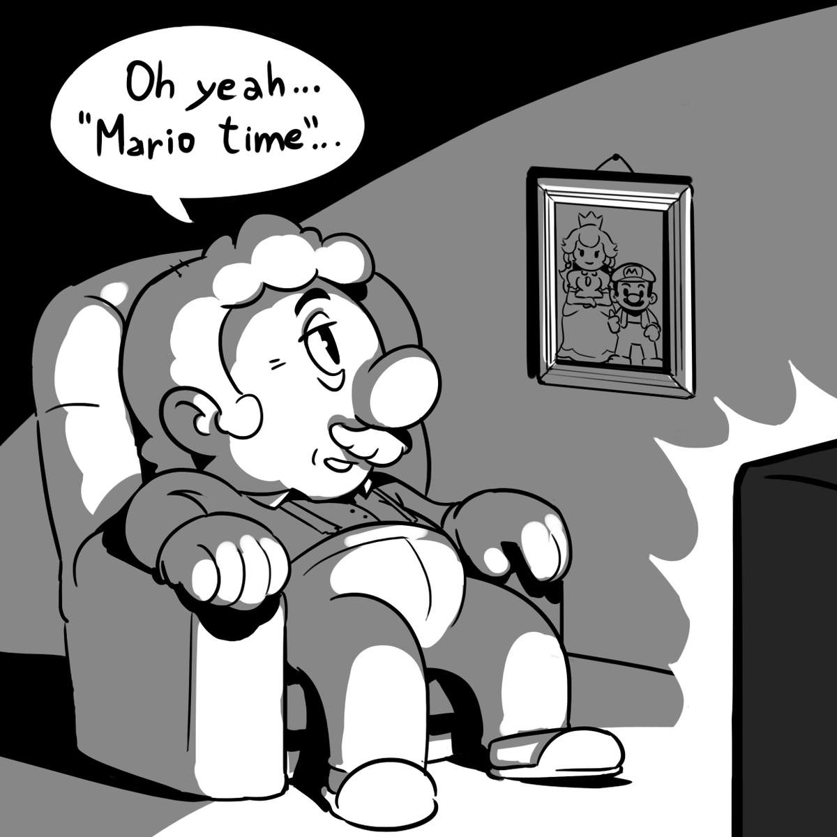 I've been watching New Super Mario Bros U speedruns before going to sleep and the phrase "Oh yeah, Mario time"  has been stuck in my brain 