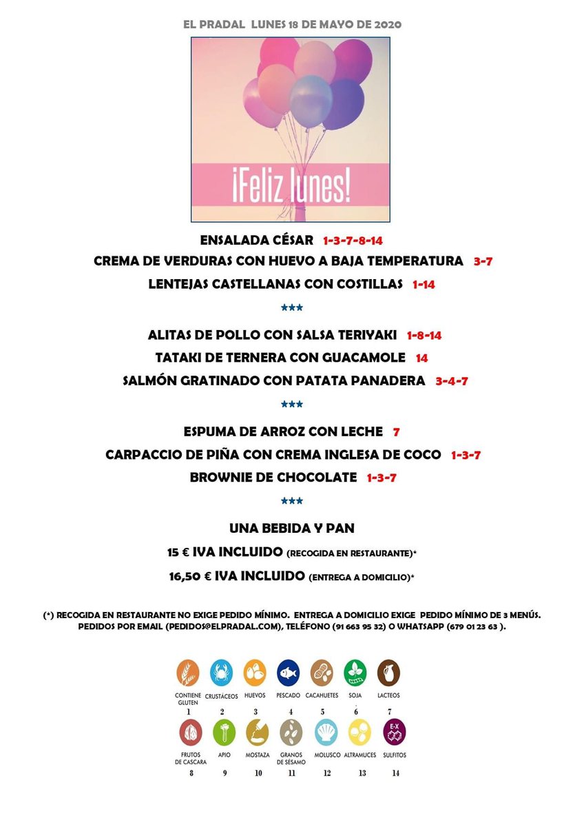 Menú del día take away <a href="/ElPradal/">ElPradal</a> #menu #Takeaway #delivery