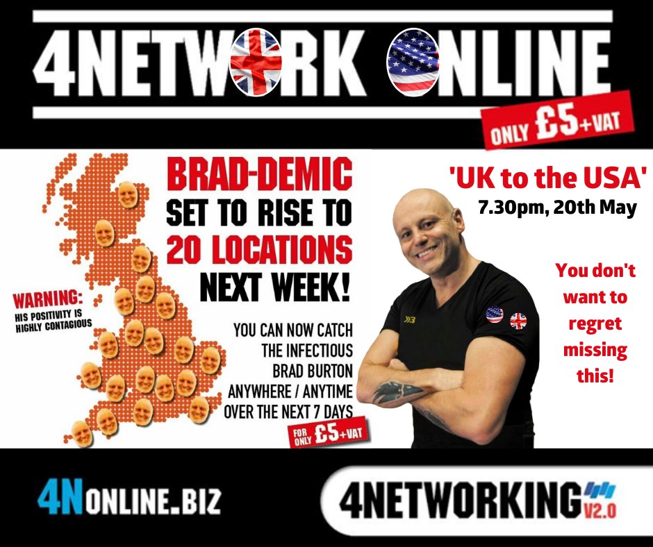 Wow, this online network gives us so many new opportunites doesn't it!  Why not join us on Wednesday 20th at 7.30pm for 'UK to the USA', we've got the one &amp; only Brad Burton 4sighting - not to be missed :-)

Tickets >> shorturl.at/lKS05