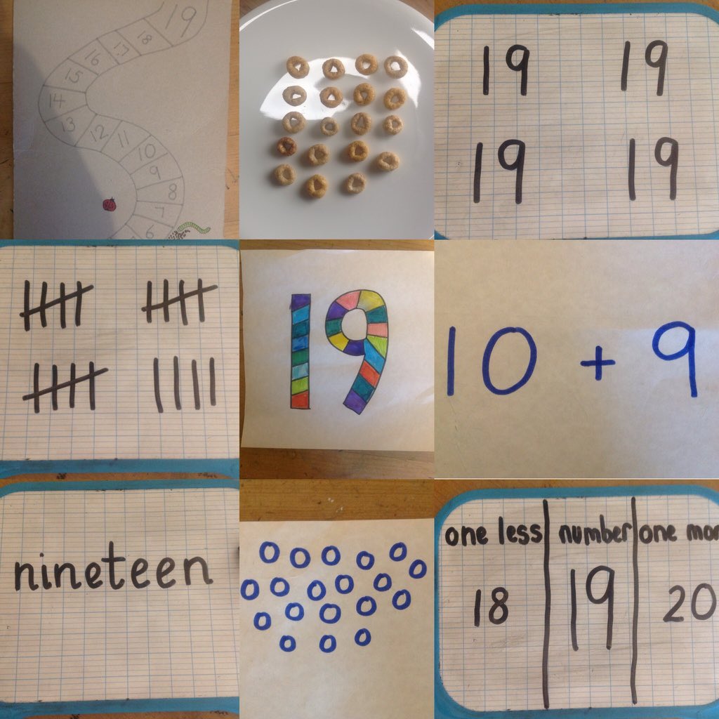MrsClayMB's tweet photo. Happy Monday! We've reached Number 19! How many ways can you show our special number 19? Can you clap it, bounce it, eat it, sing it, build it or draw it? @MertonBankP @NWmathshub3 @WhiteRoseMaths #funwithnumber #numberoftheweek #mathsfluency #MathsEveryoneCanAtHome https://t.co/UTk0KqeL98