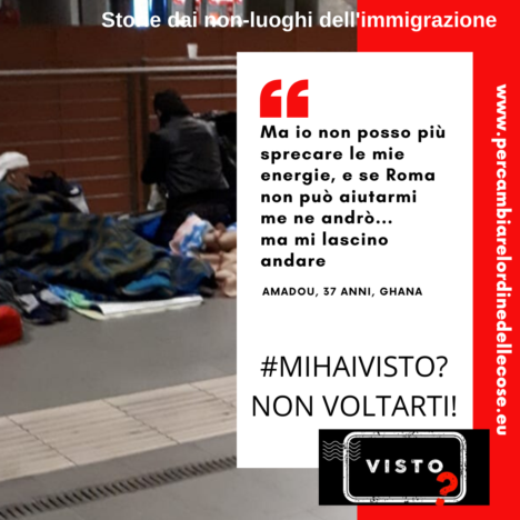 #haiVisto #hailVisto #CiHaiVisto 

“Guarda dove mi tocca vivere”, dice Amadou. Ha 37 anni. Non posso più sprecare qui le mie energie, mi lascino andare”. E' un designer, e non ce la fa più a vivere tra posti di fortuna e centri di accoglienza. 

Leggi qui: bit.ly/2WGBj0j