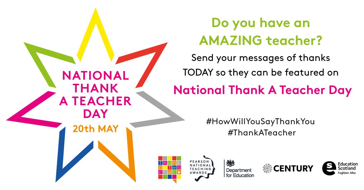 This Wednesday is "National Thank A Teacher Day". Why not send a message of thanks to all the teachers, TA's, Business Managers, Family Support Workers, Caretakers and Out of School Club staff who are still working to help children through these turbulent times. <a href="/FairfieldPrimSc/">Fairfield Primary</a>