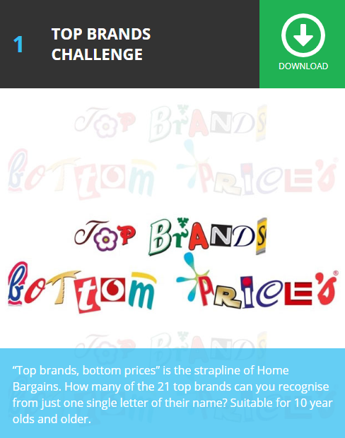 bizonthemove's tweet photo. This week's profiled home schooling activity is from @homebargains! Can you identify all 21 brands from just one letter in their logo? Find it on our "Family" page: 
https://t.co/jon6LK5yzl - and tell us how well you did using
#LearningThroughLogistics #ILoveLogistics! https://t.co/mMOwDr7wQR