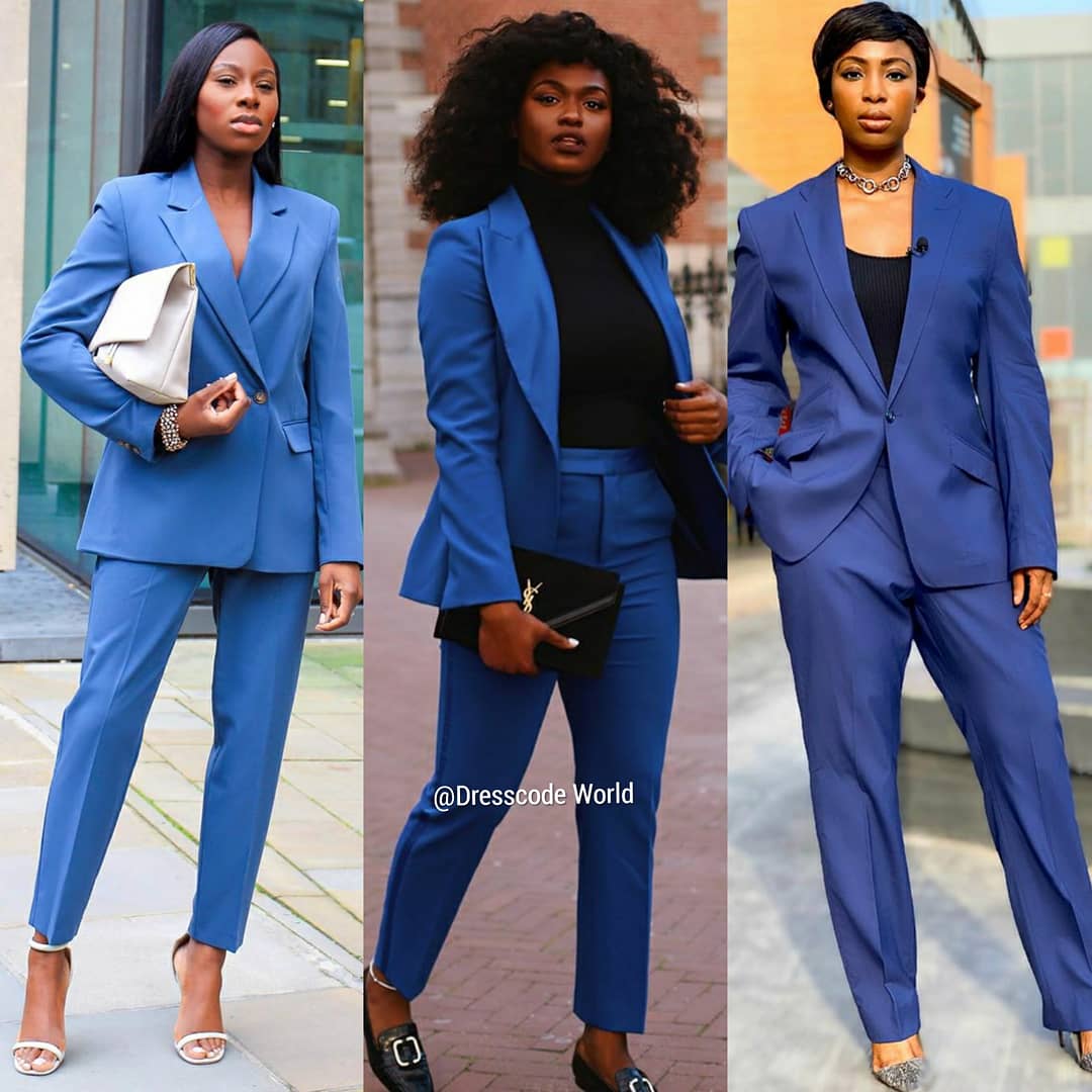 Dresscodeworld's tweet photo. Suited up! 💙💙💙 First day at work,  how're you turning up fashionistas?🤔 1,2,3? https://t.co/B9MbCZrsEw