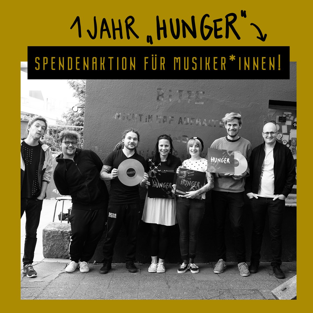 Hello, unser Album HUNGER wird 1 🍾🍾 Wir spenden jeden Cent der diese Woche für CDs oder Vinyl im eskalation-band.de/shop umgesetzt wird an das Hilfsprogramm der #InitiativeMusik - Auf dass Kultur auch nach Corona noch stattfinden kann ❤