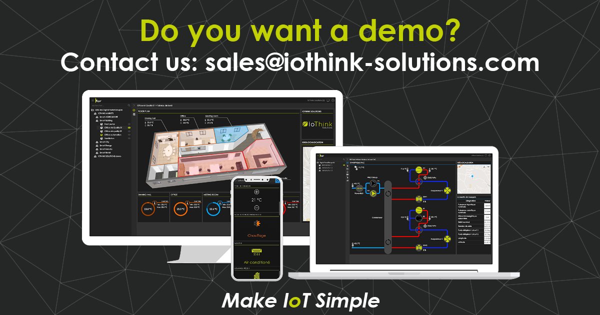 IoThinkOfficial's tweet photo. Do you have an #IoT project?
All our team are at your disposal to accompany you during your project.
Attend a remote #demonstration, talk about your IoT use cases or partnerships.
More information : https://t.co/xKpGIXwLlS
#MakeIoTSimple #IoTPlatform https://t.co/0ZjC4OcOj8