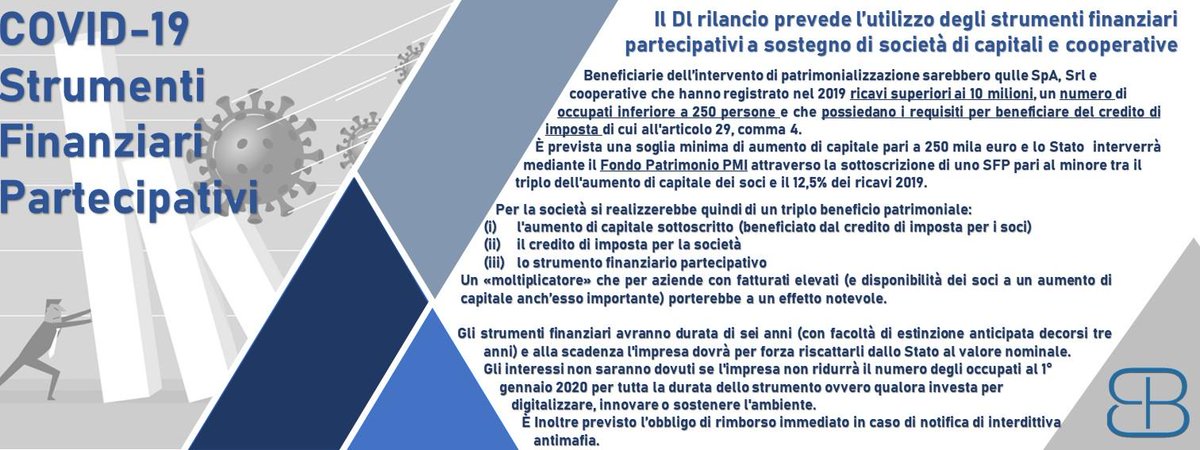 Il Dl rilancio prevede l’utilizzo degli strumenti finanziari partecipativi a sostegno di società di capitali e cooperative finanziati dallo Stato attraverso il Fondo Patrimonio PMI. 
#PMI #rilancio #covid19 #sfp