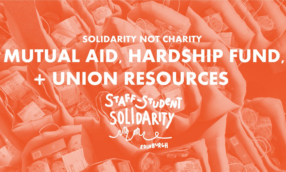 sssn_edi's tweet photo. SOLIDARITY NOT CHARITY. 

As the Covid-19 pandemic continues to unfold, we've put together a list of mutual aid funds, community projects and other forms of hardship support available to both staff and students at the University of Edinburgh:

https://t.co/CPdXYfdDm4 https://t.co/YZmg3OZViG