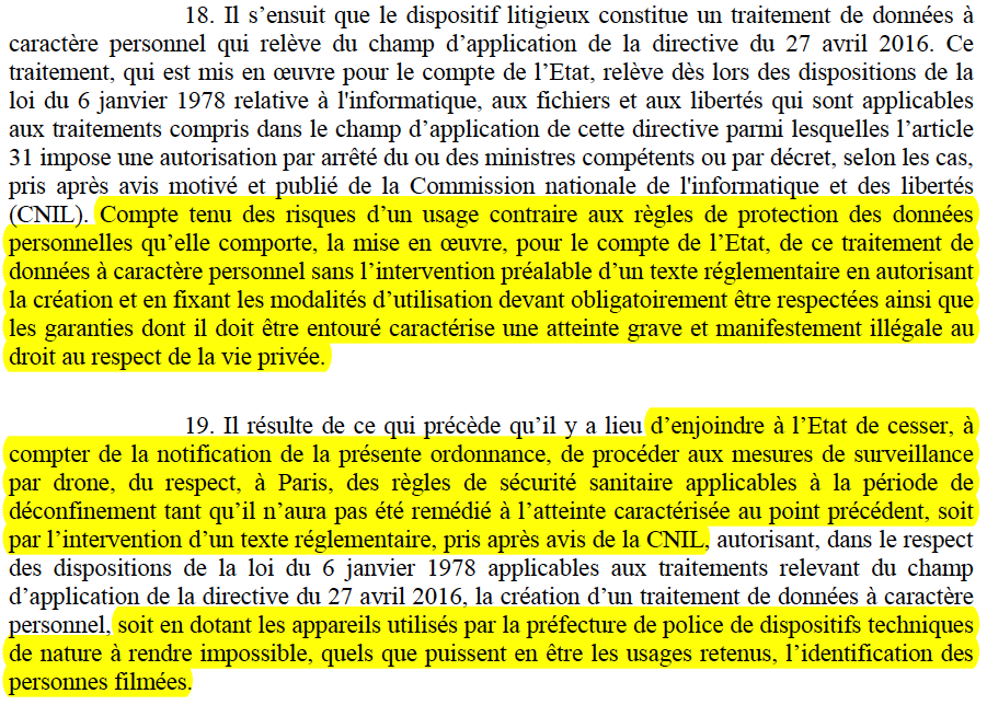 Important : A l'initiative de la <a href="/LDH_Fr/">LDH France</a> &amp; de la <a href="/laquadrature/">La Quadrature du Net</a>, le <a href="/Conseil_Etat/">Conseil d'État</a> ordonne la suspension de l'usage des #drones par le <a href="/prefpolice/">Préfecture de Police</a>.

Utilisée durant le #confinement, la surveillance policière par drones est jugée illégale à Paris (mais aussi dans toute la France)