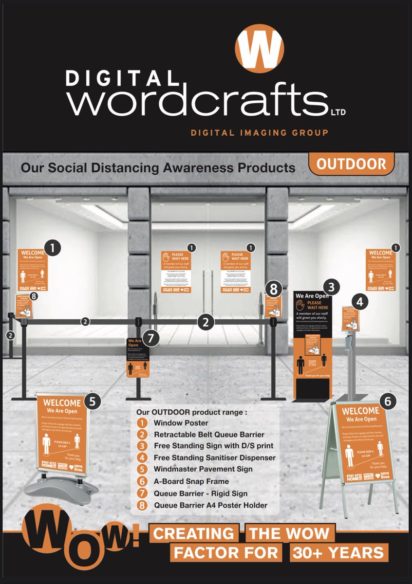 wordcrafts_'s tweet photo. Our brand new social distancing awareness product brochure is now available, for further information please get in touch, drop us an email at sales@wordcrafts.co.uk #print #vinyls #floorvinyls #retail #nhs #staysafe #socialdistancing #windowvinyls #sanitiser #aboards #banners https://t.co/PYfckL1v0q