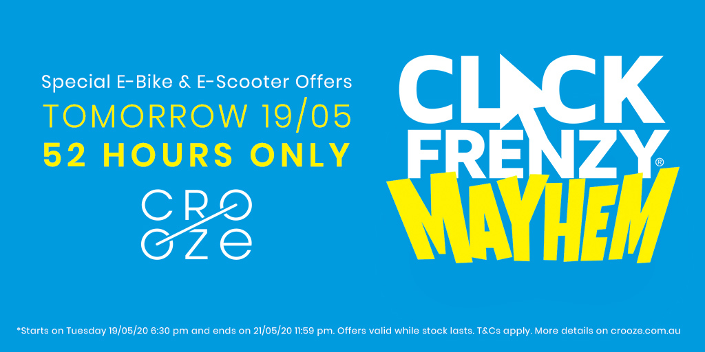 Attention! If you were waiting for an opportunity to get an electric bike or scooter, this is it. Tomorrow at 6:30 pm we start the Crooze Click Frenzy event.

We have electric deals waiting for you, don't miss out! #clickfrenzy #croozeelectric #electribikes #ebikes #escooters