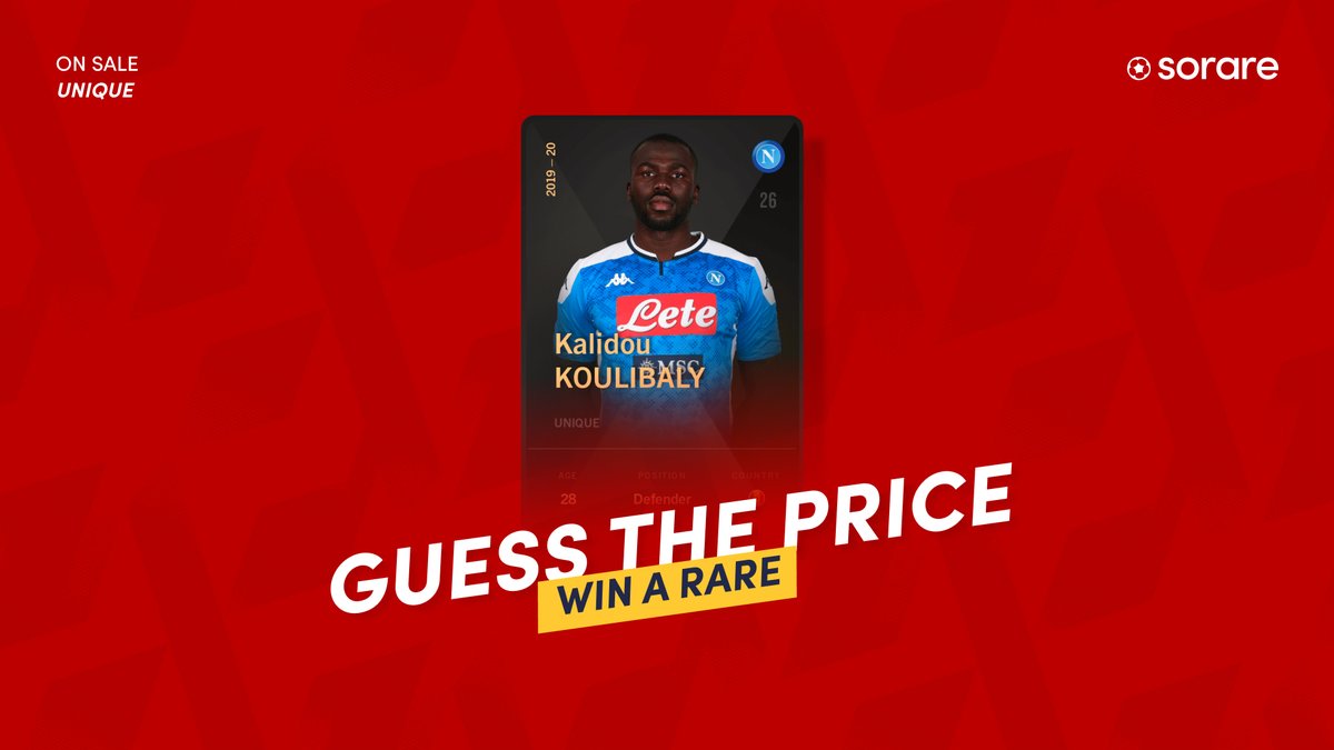 🎁WIN A RARE KOULIBALY PLAYER CARD!🎁

Guess the Price that our Unique Player Card of Kalidou Koulibaly will sell for tomorrow at 03.00 CET

Closest guess will win a Rare Player Card version of him!

To enter, Like and Retweet this post and leave your guess in the comments!