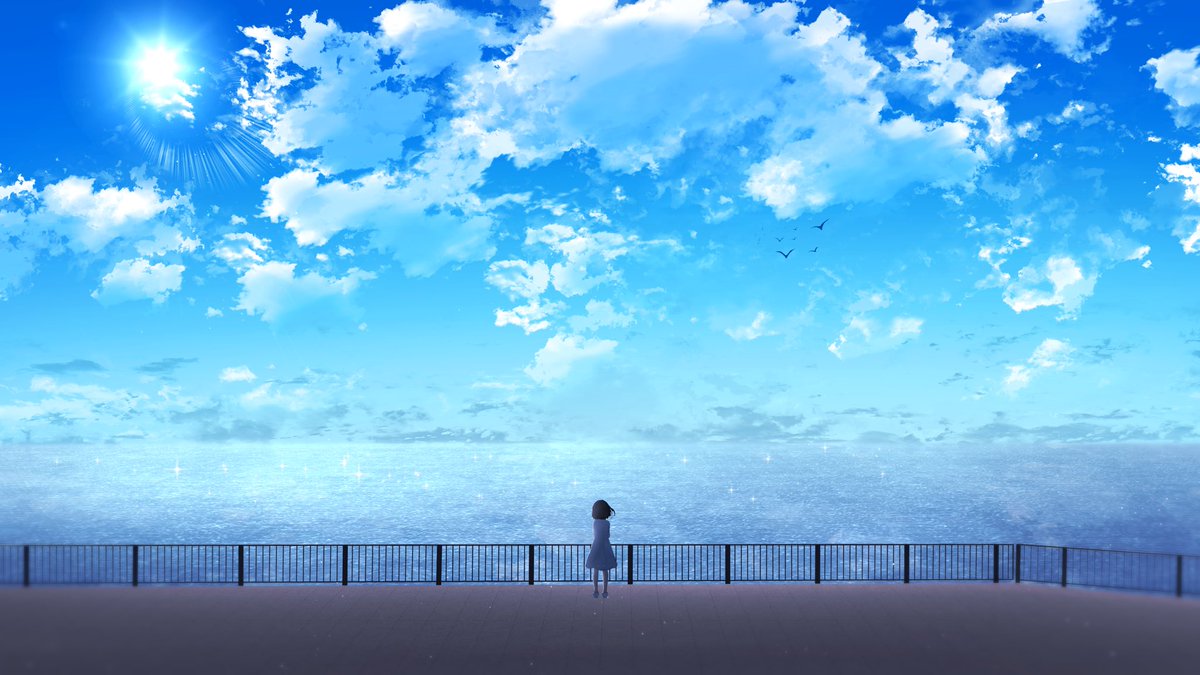 cloud sky scenery outdoors solo 1girl blue sky  illustration images