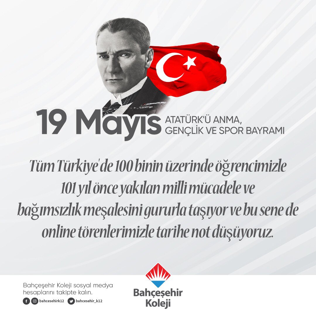 sleymankocdemir's tweet photo. 19 Mayıs Atatürk’ü Anma Gençlik ve Spor Bayramı’nda online törenlerimizle tarihe not düşüyoruz! 🇹🇷🇹🇷🇹🇷

@bahcesehir_k12
#19mayıs
#bahçeşehirkoleji

🔔 Bahçeşehir Koleji sosyal medya hesaplarını takipte kalın. https://t.co/8CndUpRr5C
