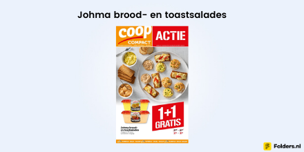 foldersnl's tweet photo. Johma heeft een aantal lekkere salades voor op brood of op toast. Nu in de Coop folder: 2 halen, 1 betalen. Bekijk de Coop folder hier: https://t.co/FSVZa1fnOc. Het is mogelijk om verschillende smaken te combineren. #aanbiedingen #foldertips  #Johma #salades #combineren #Coop https://t.co/77YA8TFDgb