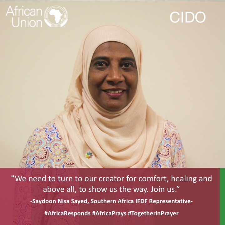 SaydoonSayed's tweet image. AFRICAN UNION - INTERFAITH DIALOGUE FORUM AU-IFDF
@_AfricanUnion  
@AUC_CIDO 
AFRICA PRAYER DAY
FRIDAY 22 MAY 2020
PRAYER AND ACTION IN RESPONSE TO COVID-19
#AfricaResponds
#AfricaPrays
#TogetherInPrayer

Postcards in the Arabic, French and English Languages