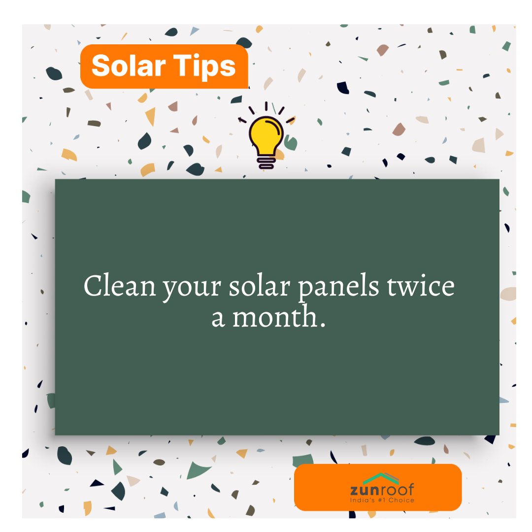 ZunRoof's tweet photo. For best performance, clean your solar panels once every 15 days. Cleaning should be done only during early morning or late evening by washing with normal temperature water, wiped off with a clean cloth.

#HarGharSolar #HarRoofZunRoof #solar #solartip #solarpanel https://t.co/LqAUYNHDko