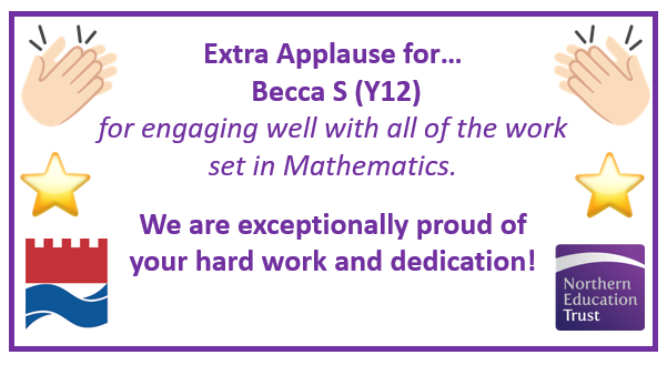 DykeHouse's tweet photo. Extra Applause to Becca S Year 12 for her hard work in Maths. #proudthursday #extraapplause #ouramazingstudents https://t.co/oH4lqtUJo9