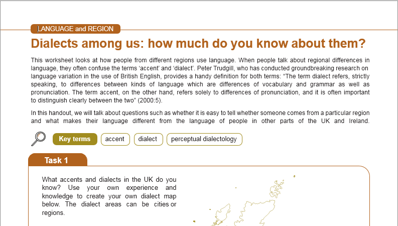 askcorpus's tweet photo. Three worksheets and teaching notes on dialect and the effect of region on spoken English now available from #CorpusForSchools website. #EngLang students can also type in any words to see how often they are used across different UK regions. https://t.co/oVnhKqELx4… 
@LAEL_LU https://t.co/sLXO8YNk58