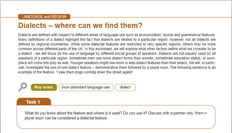 askcorpus's tweet photo. Three worksheets and teaching notes on dialect and the effect of region on spoken English now available from #CorpusForSchools website. #EngLang students can also type in any words to see how often they are used across different UK regions. https://t.co/oVnhKqELx4… 
@LAEL_LU https://t.co/sLXO8YNk58