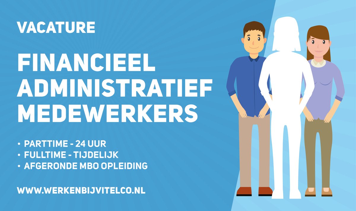 Wij zijn op zoek naar financieel administratief medewerkers met een afgeronde MBO opleiding. Interesse? Reageer snel! 

Voor meer info over de parttime functie kijk hier: bit.ly/2WFOuhX
Meer info over de tijdelijke fulltime functie vind je hier: bit.ly/2LE2eUc