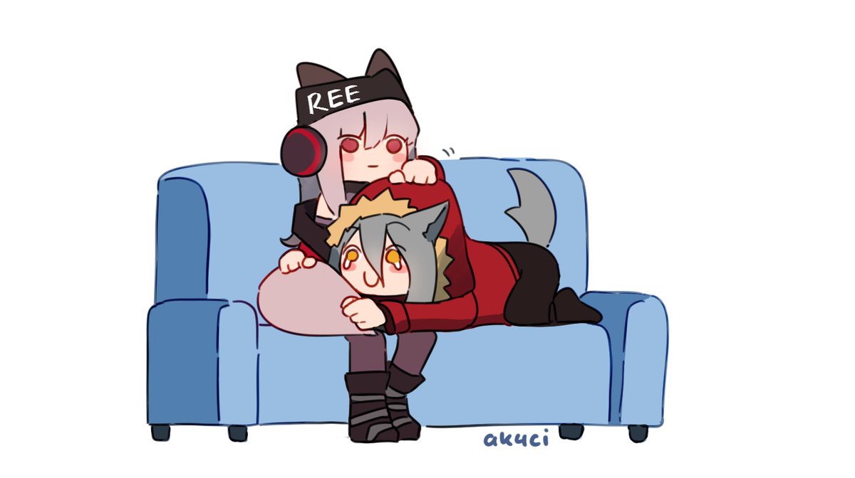 lappland (arknights) ,projekt red (arknights) ,texas (arknights) multiple girls 2girls tail animal ears red jacket wolf tail couch  illustration images