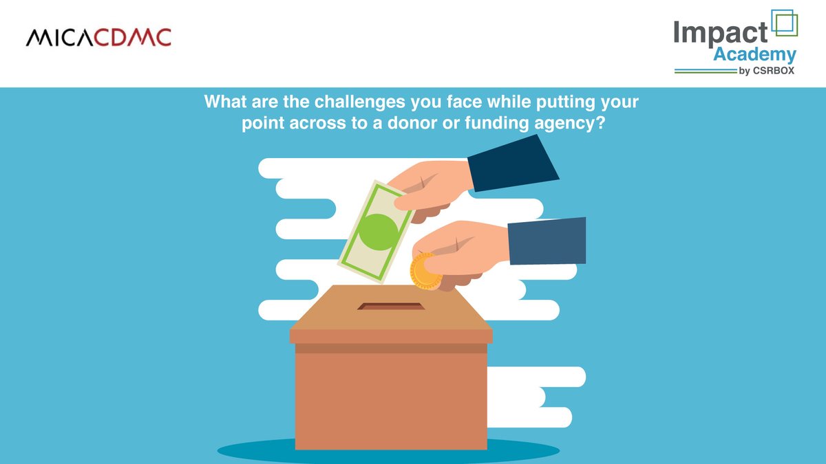 impactcsrbox's tweet photo. What are the challenges you face while communicating your point to a donor or a funding agency?
Click the link to know what can you do to improve it: https://t.co/idM6HuZgtS
#MICA #ImpactXPA #development #NGO #communication #masterclass #funding https://t.co/Uq6mT0e2qK