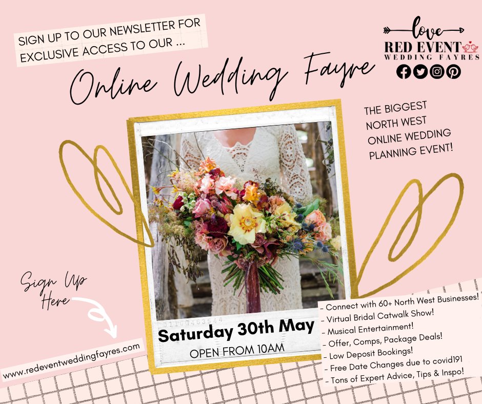 💍The Biggest North West Online Wedding Planning Event of lockdown is coming!🔥
📅When?> Saturday 30th May.❓How can couples join?> Signing-up to our 📧newsletter for exclusive access> shorturl.at/qFQRW
<a href="/Katie_Daffodil/">Daffodil Stationery</a> <a href="/boda_and/">Boda Boutique Bridal Gowns and Accessories</a> <a href="/Gownbridal/">Gown bridal</a> <a href="/jrowlandsphotos/">jrowlandsphotos</a> <a href="/MunrosMenswear/">John Pratt</a>