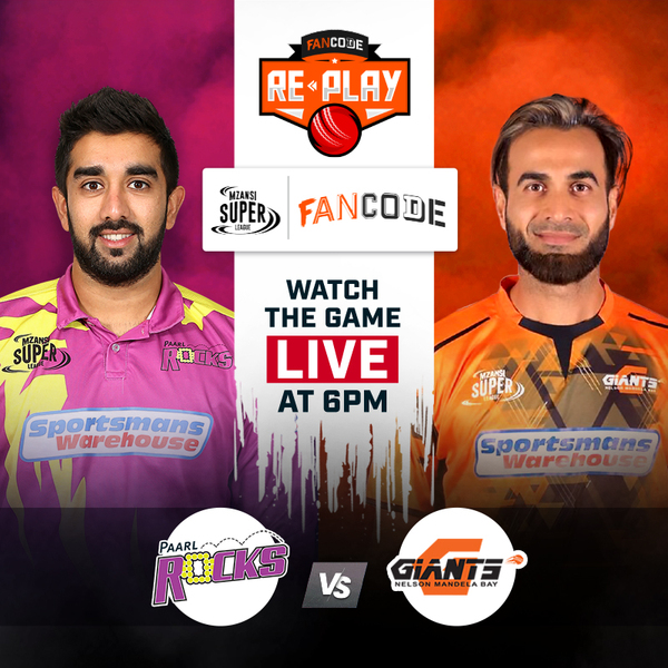 FanCode's tweet photo. Watch Paarl Rocks vs Nelson Mandela Bay Giants at 6pm today. Get ready with your team to Play, Watch & Win BIG!
Click here to find out the next clues: https://t.co/Nzh53fSzZo
#FanCodeRePlay #FanCode #FCRePlay #NowPlayOnRePlay https://t.co/C6pSpRyEOC