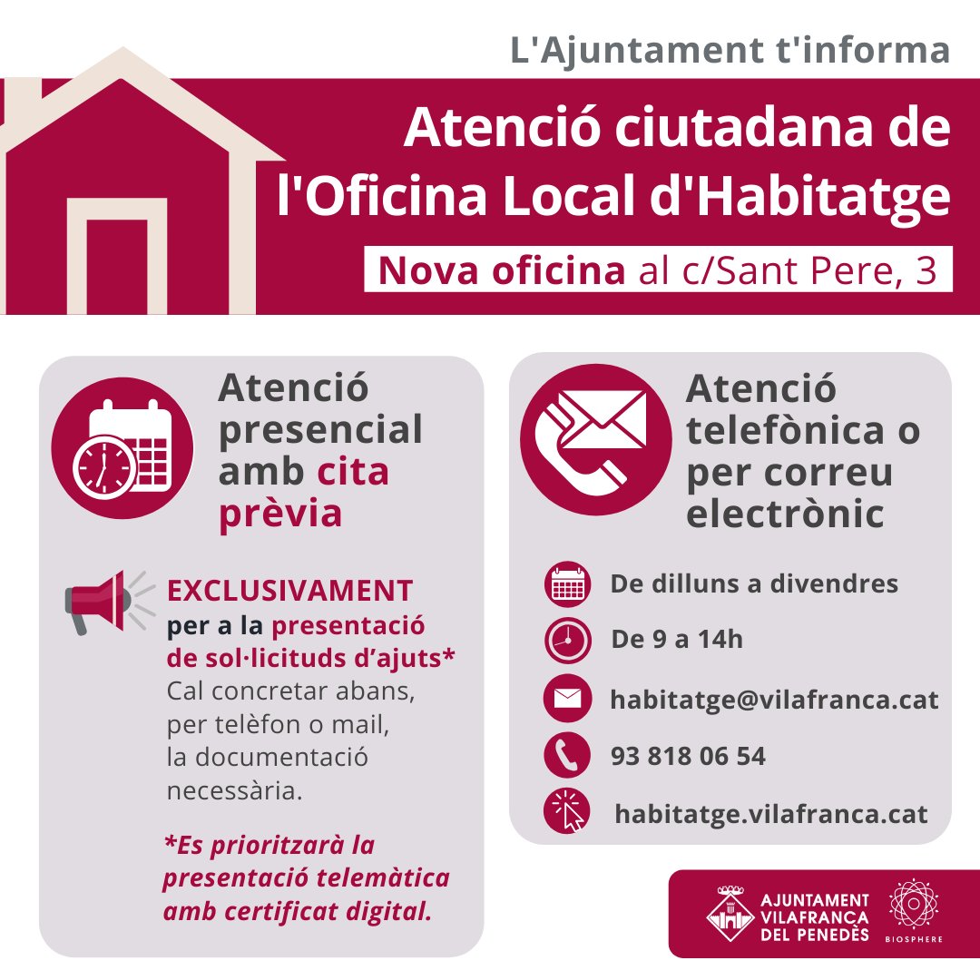 Des de la CUP de Vilafranca celebrem que avui es reobri l'Oficina Local d'Habitatge després d'anys tancada.

👉Hem treballat intensament perquè es tornés a reobrir i esdevingués una realitat perquè la considerem una eina indispensable i un servei bàsic.

(FIL)