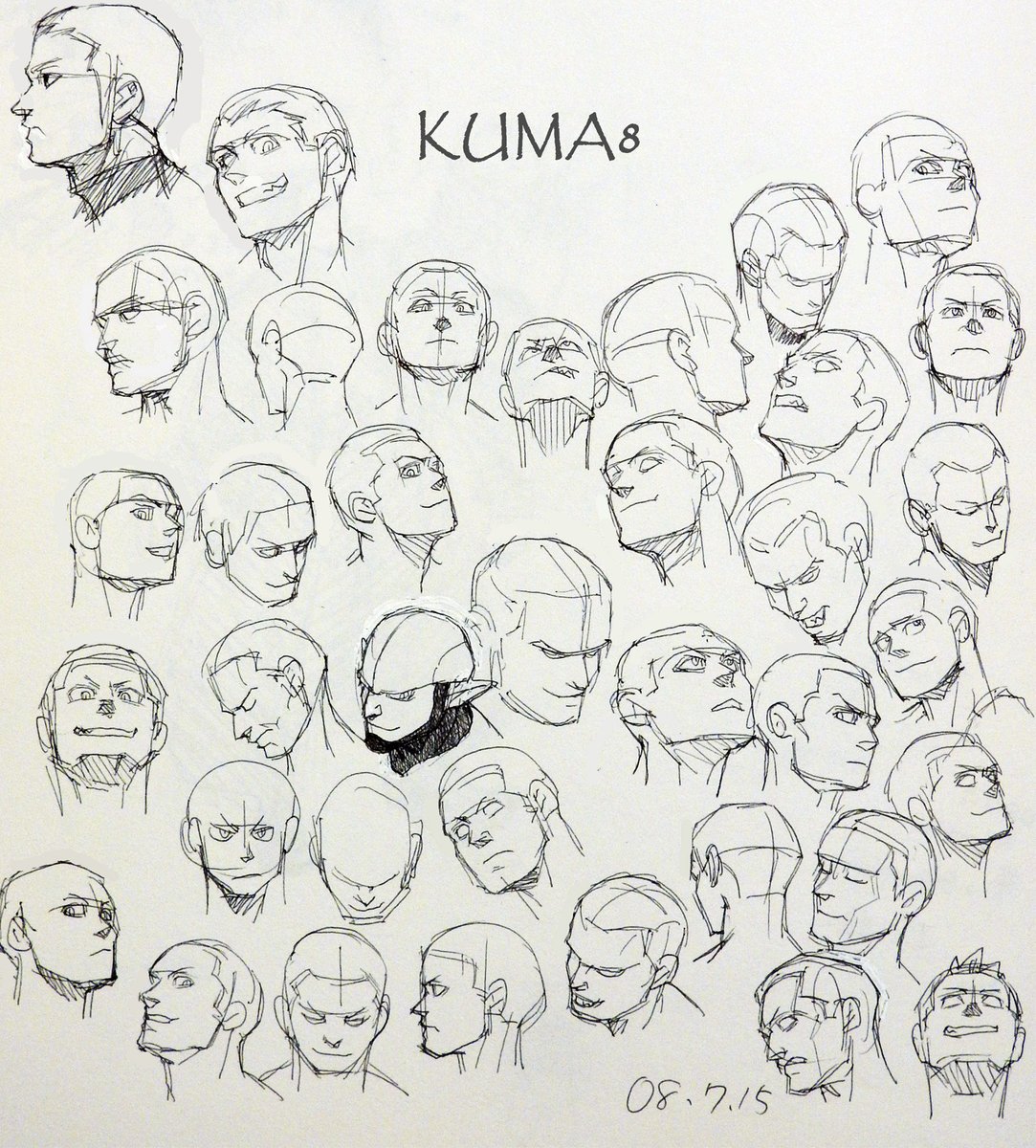 Kuma8 暫く仕事に専念 いろんな角度からの顔の描き方 男性顔用 です 約１２年前のものですが 最近発掘して顔を描くときに見ながら描いています 良かったら参考にしてみてください 描き方 顔 練習 芸術同盟 絵描きさんと繋がたい Tips