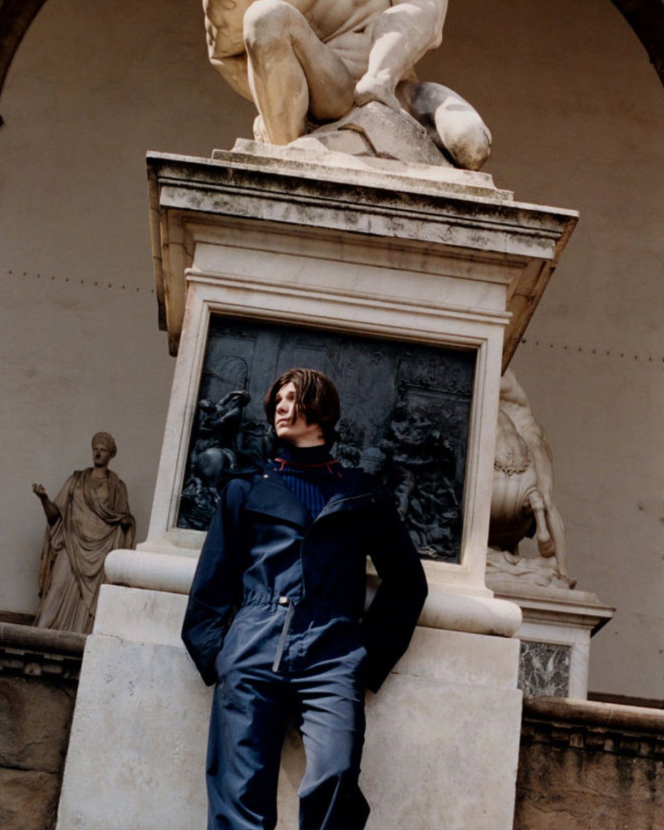 Ferragamo's tweet photo. @gwynethpaltbro channels a fresh sartorial casualness dressed in a ribbed silk tank top and a light single-breasted coat, while #JackMulhern is dressed in a luxe hooded boiler suit from the #FerragamoSS20 collection. Featured on the pages of @VMAN https://t.co/wwnC4LAu7t