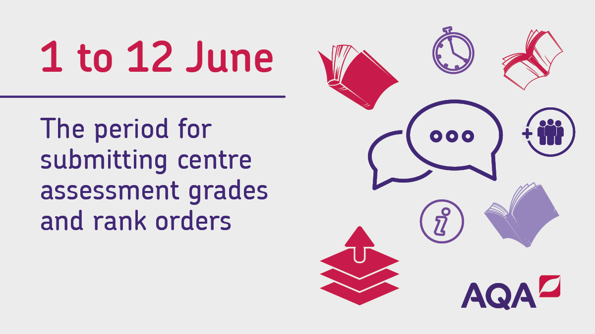 AQA's tweet photo. Two weeks to go until schools and colleges will be able to start submitting centre assessment grades and rank orders. More info > https://t.co/ok56YoKFtK https://t.co/U2yjAALFyk