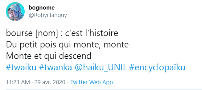 haiku_UNIL's tweet photo. Le troisième prix (150 CHF) va à @RobyrTanguy https://t.co/55nAD8iUZ5
