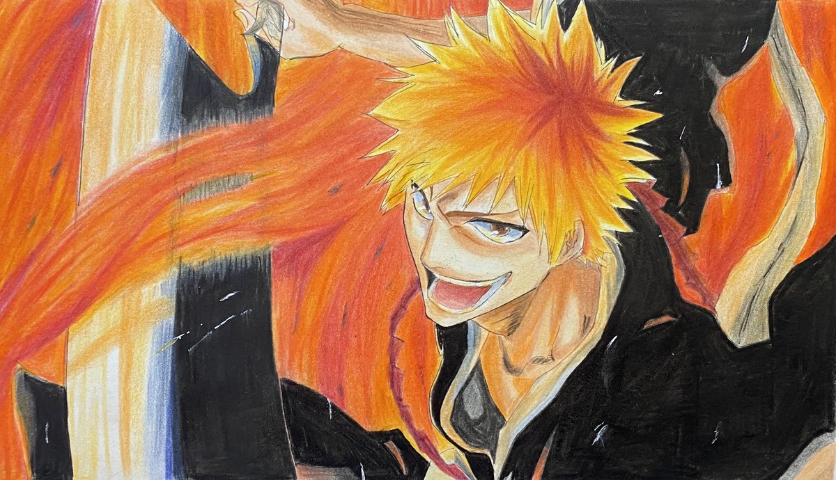 色鉛筆とコピックでbleachの黒崎一護を模写しました Bleach 結海のイラスト 色鉛筆とコピックでbleachの黒崎一護を模写しました Bleach 結海のイラスト
