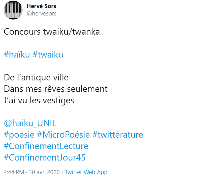haiku_UNIL's tweet photo. Le premier prix ex aequo (300 CHF) va à 
@hervesors 
 pour ses haïkus qui ont particulièrement séduit le jury https://t.co/zj0XHjnWtf