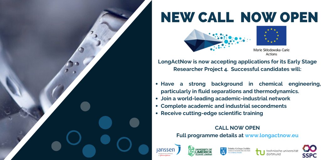 LongActNow (@longactnow) on Twitter photo Job Alert! New call now open for chemical engineers with background in fluid separations and thermodynamics for LongActNow's ESR 4 project. #processstartswithyou <a href="/UL_Research/">UL Research</a> <a href="/TU_Dortmund/">TU Dortmund</a> Job Alert! New call now open for chemical engineers with background in fluid separations and thermodynamics for LongActNow's ESR 4 project. #processstartswithyou <a href="/UL_Research/">UL Research</a> <a href="/TU_Dortmund/">TU Dortmund</a>