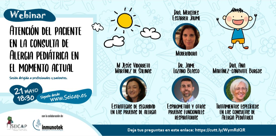 inmunotek's tweet photo. #Inmunotek y @SEICAP te invitan a su #webinar 👩💻 "Atención del Paciente en la Consulta de #Alergia Pediátrica en el Momento Actual", que se celebrará el próximo 📅 jueves 21 de #mayo a las 18:30 horas⌚ Deja tu pregunta en https://t.co/KjhczwyMhp https://t.co/5ZZY7yJuds