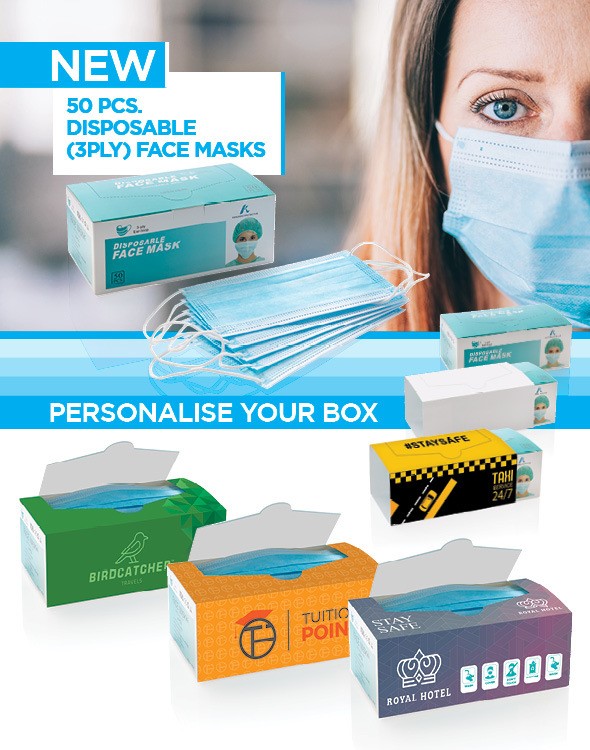 #Mask boxes with customised sleeve
Apply a fully customisable sleeve* around the box to share a personal or corporate message for the receiver. The applications are countless. From the company that has a box at reception to visitors to warehouses that equip drivers