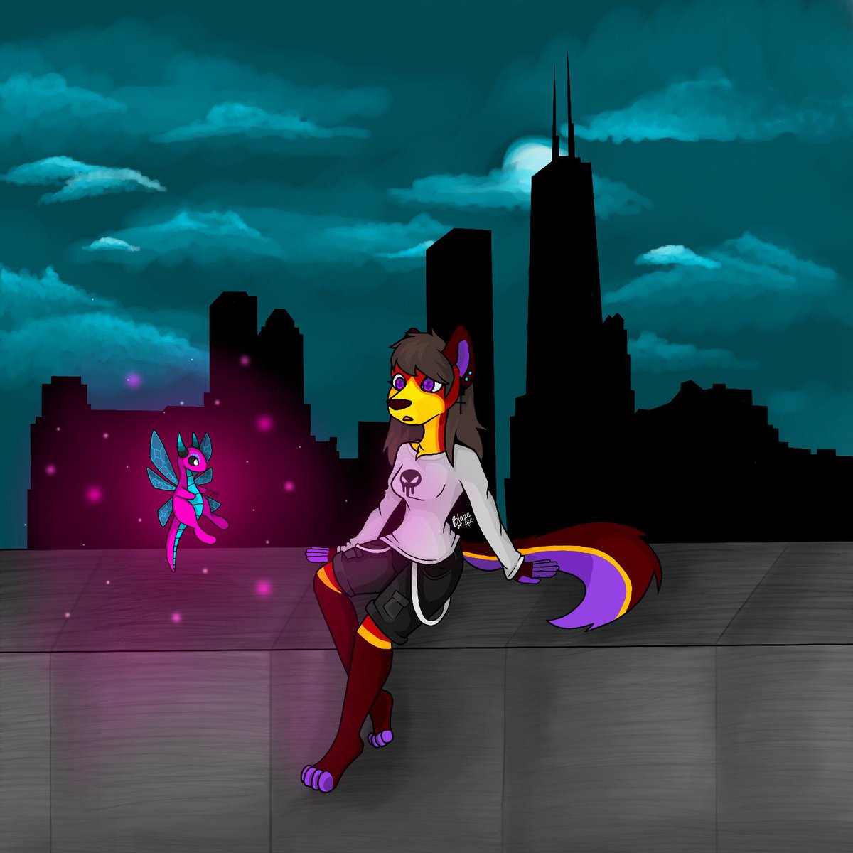 Finished up this piece finally! I love the little pet I made for my bean. What should I name it? 💖 #furry #furryfandom #furryart #art #digitalart