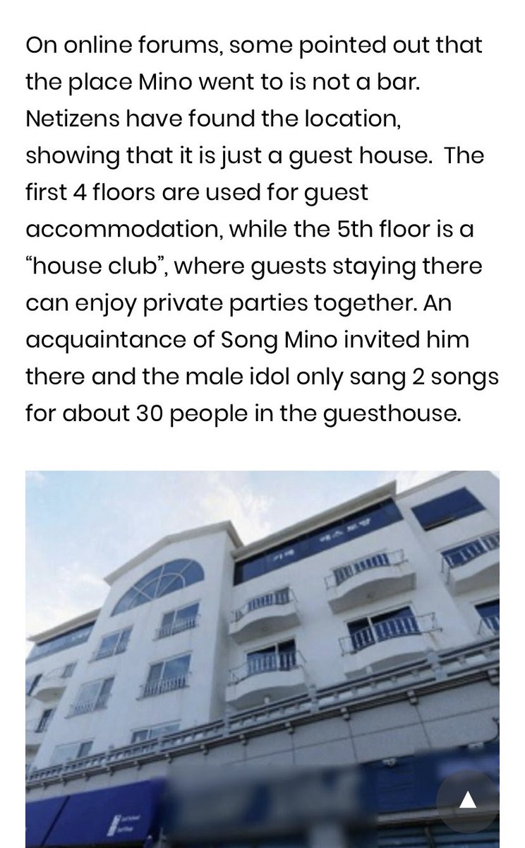 BUT! Then the truth comes out.The place that Mino visited are NOT a club. It’s actually a guest house that have 5 floor.The first 4 floors are used for guest accomodation.And the 5th flooe is a “house club” The people who are allowed to come is only the guest staying there.
