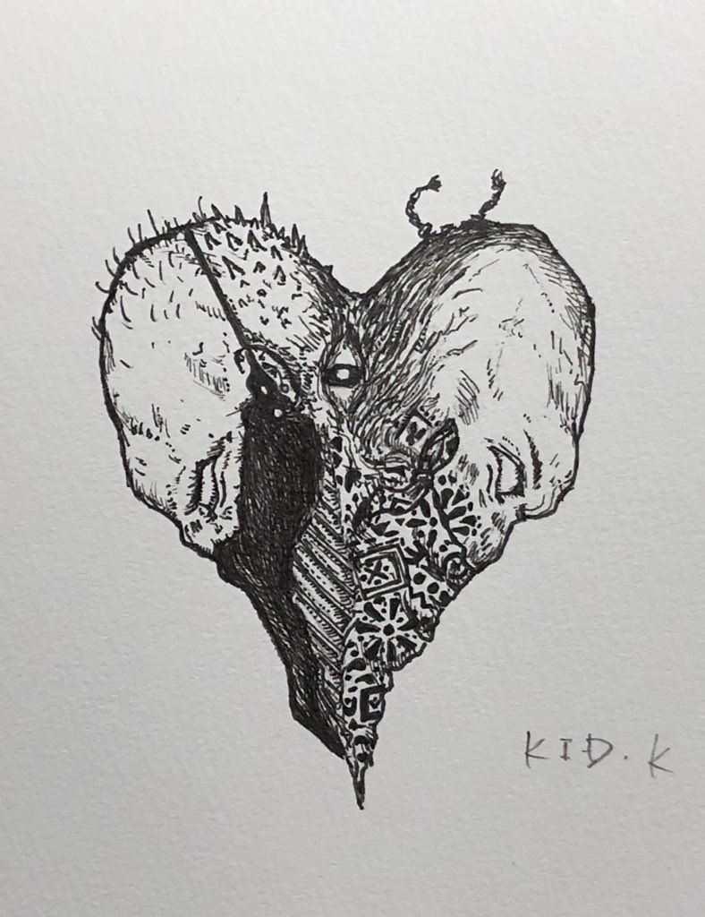 Kid K 何もしない空白が過ぎて ひとりぼっちで取り残された 罪人のようにまるめた背中 君がそこにいたんだから 意味が無かったとは思わないよ 汚れた手で傷跡をいじって新しい傷口に変えてゆく 今はそんな生み出し方 イラスト ペン画
