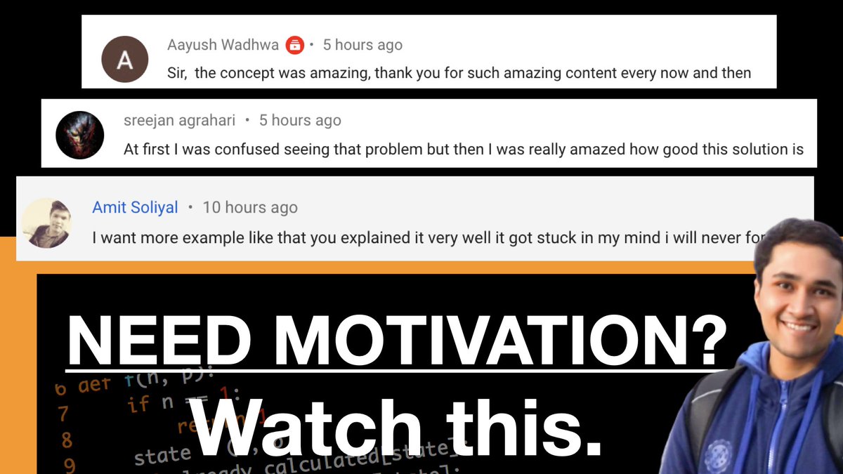 rachitiitr's tweet image. 🔴 If you need Motivation, WATCH THIS (for Coding Interviews)
Why most of us get annoyed/frustrated during Interview Preps?
Watch at bit.ly/2ABTGLc
I hope you find the video useful, and get back on your track rock solid 😎
#motivation #codinginterviews #programming