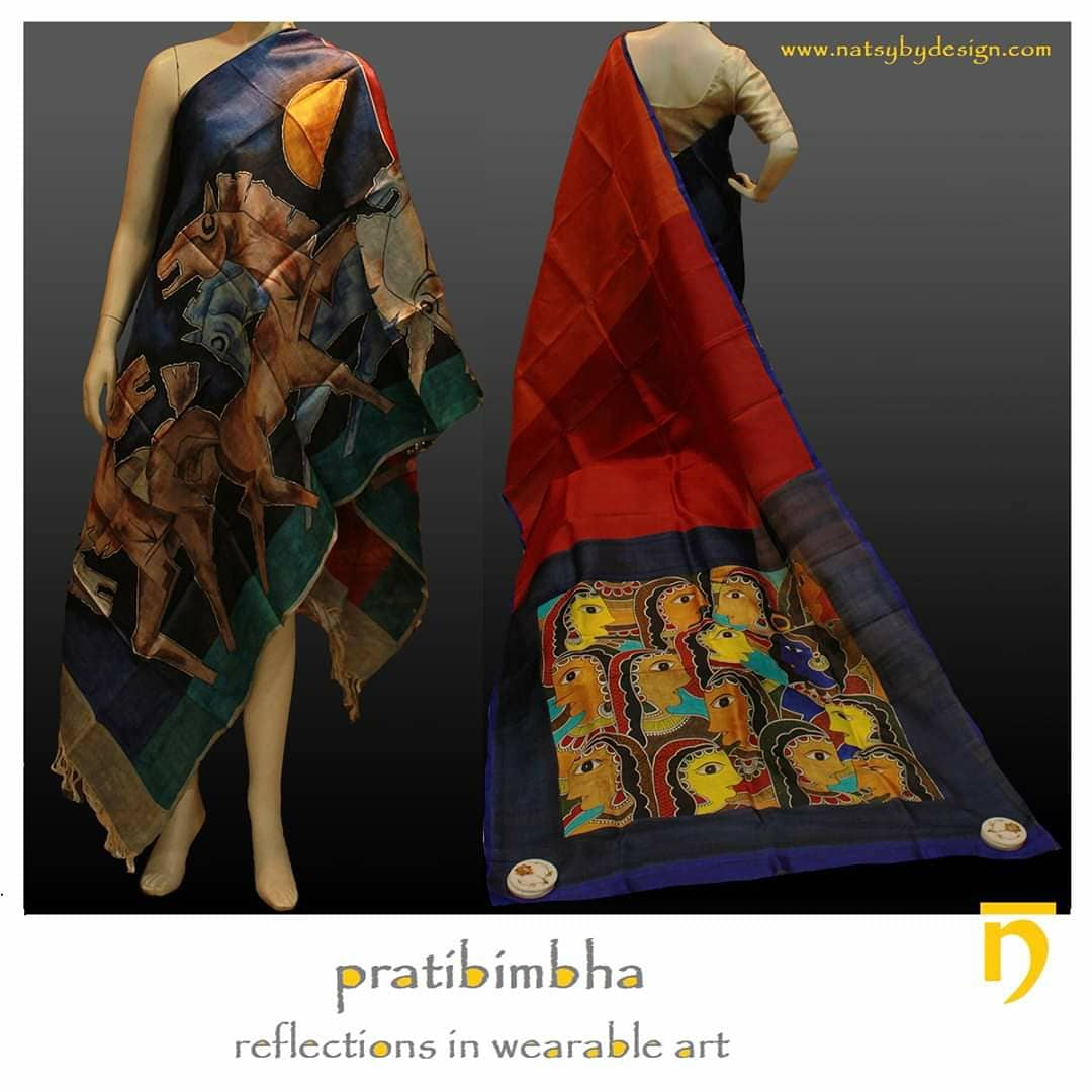 OIOrigin's tweet photo. Reflections in wearable art. Choose from a range of exquisitely hand-painted sarees, dress materials, stoles / dupattas at https://t.co/a9I9Z7xfDH https://t.co/FDsKvN43Mn