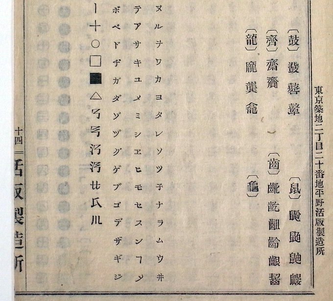 活字 新旧1号 明朝体 築地体 正楷書体 カタカナ 記号